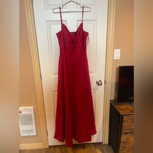 Red satin prom dress